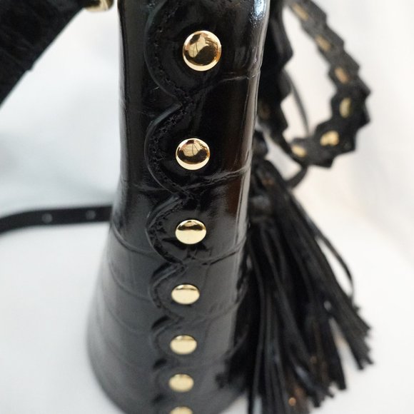 NEW ❤️ Florian London Black Croc Embossed Bucket Crossbody / Wristlet (P… - Picture 11 of 16